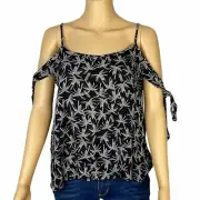 Mossimo Co. Black Leaf Palm Tree Strappy Gauzy Tank Cold Shoulder Top XXL New