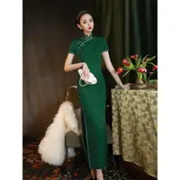 在飛比找蝦皮商城精選優惠-Kayee 綠色旗袍 M-4XL大尺碼洋裝 改良式復古中國風