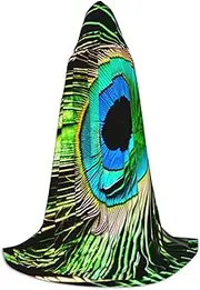 VPPUR Peacock Feather Print Unisex Hooded Cloak For Carnival Theme Party Decorations Witch Costume Cosplay