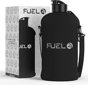 Carrier Sleeve Jug - 2.2 Litre Water Bottle - Extra Strong Flex Material - Drop Proof, Pop or Straw Cap - 2.2L Large Gym Sports Bottle, Shoulder Strap, BPA FREE (Pop Cap, Stealth)