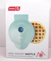 NEW DASH Mini Waffle Maker Mint Green 4" Cooking Surface Non Stick Electric