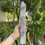 1.4kg 342mm Natural Moss Agate Obelisk Quartz Crystal Tower Point Heal Energy C6