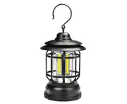 Camping Light Multi-purpose High Brightness Portable Mini Vintage Metal COB Hanging Lantern for Night Fishing - Black