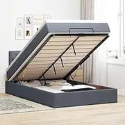 vidaXL Ottoman Bed with Mattress - King Single Velvet - Dark Grey Storage Bed with Hydraulic Lift and Mattress Topper