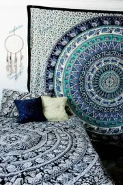 Mandala Indian Tapestry Diya Bohemian Bedspread Handmade Wall Decor Covering
