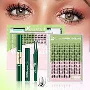 Lash Extension Kit KEYYOU Lash Clusters Wispy Natural Individual Bond Lashes D Curl Invisible Clusters Eyelash Extension Kit with Lash Bond and Seal and Lash Applicator for Self Use(Fairy-D-8-16MIX)