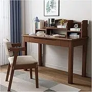 Solid Wood Desk and Chair Set, Computer Desk with Storage Drawer, Multifunctional Writing Table Ergonomic Z-Shape Chair