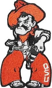 Oklahoma State Cowboys Pistol Pete Mascot Logo Iron On Embroidered Patch 3 inches Tall