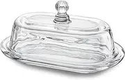 7 inch Glass Butter Dish with Lid, Clear Covered Butter Dish for Countertop, Elegant Butter Holder for Kitchen Dining Table Decor