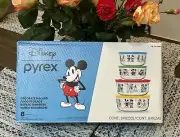 Disney Pyrex Glass Food Decorated Storage Bowl and Lid Set 8 Pieces NEW