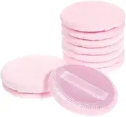 Frcolor 10pcs Powder Puff Pure Cotton Round Makeup Puff with Strap for Powder Foundation Loose Mineral Powder Body Powder (5.5 x 7mm Random Color)