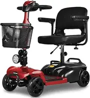 Equipmed FreeLite+ Mid-Sized Foldable Electric Mobility Scooter, Lithium Battery, Long Range and Easy Charging, Red