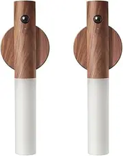 WCIC Motion Sensor Night Lights Magnet Body Sensor Hallway Night Lights Rechargeable Led Light Portable Stairway Night Lights Wooden Wall Sconce Battery Powered Cabinet Lights (Walnut Wood 2PCS)