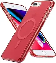 Tigowos Translucent Magnetic Phone Case for iPhone 8 Plus with MagSafe Wireless Charging Anti-Yellow Anti-Fingerprint Shockproof Protective Case for iPhone 8 Plus(5.5")，Red