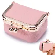 Mini Leather Jewelry Box Coin Purse Jewelry Case With Kiss Lock-Pink