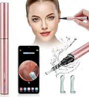 Ear Wax Removal Tool, Ear Cleaner with Camera, Ear Cleaning Tool with Camera and Lights, Ear Camera for iPhone, iPad, Android Phones,Smart Visual Otoscope Camera (Pink Gold)