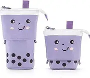 Kids Boba Cute Standing Pencil Case - Pop Up Pencil Box Makeup Pouch, Pen Holder Organizer Cosmetics Bag - Kawaii Stationery Gift for Kids (Purple), CA1706_BN