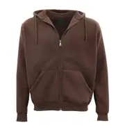 Adult Unisex Zip Plain Fleece Hoodie Hooded Jacket Mens Sweatshirt Jumper XS-6XL - Brown