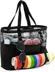 [KOVKCOVB] Mesh Beach Bag for Women Foldable Tote Bag for Sport Beach Swimming Travel Shopping