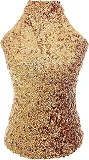 [Erkic] Women sparkly sequin high halter neck sleeve vest top girls latin dance party size clothing (UK Women 4/6/8/10), Gold, S