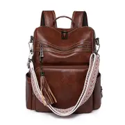 Womens Backpack Purse Vegan Leather Large Travel Backpack College Shoulder Bag with Tassel,Brown