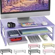 gianotter 2-Tier Metal Monitor Stand Riser, Office Desk Storage Organizer for Computer Monitor, Laptop, Printer, Office Supplies (Purple)
