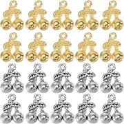 SUNNYCLUE 1 Box 80Pcs Cherry Shaped Charms Metal Fruit Charms Bulk Gold Silver Alloy Vintage Fruits Cherries Leaves Mini Charm for Jewellery Making Pendants Bracelet Earrings DIY Crafts Findings