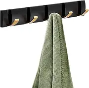 Coat Rack Wall Mounted with Retractable Hooks, Heavy Duty Aluminum Coat Hook Towel Rack Coat Hanger for Coat Hat Towel Purse Robes Keys (Black, 5 Hooks)