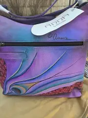 BEAUTIFUL ANUSCHKA HANDBAG PURPLE BLUE FLORAL NEW WITH TAGS