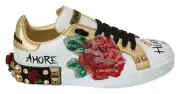 Dolce&Gabbana Women Multicolor Sneakers 100% Leather Floral Sequins Trainer Shoe