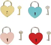 Heart Shaped Lock, 4 Pack Mini Locks, 4 Keys, Red, Gold, Pink, Blue Colors, Alloy Material, Love Locks, Suitable for Wishing Trees, Diaries, Luggage, Backpacks
