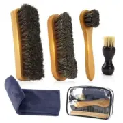 Deluxe 5-Piece Shoe Polishing Horsehair Brush Set, Leather Shoe and Boot Care