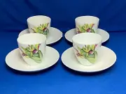set 4 DEMITASSE ESPRESSO CUPS & SAUCERS, MALINDI, VILLEROY & BOCH GINGER FLOWER