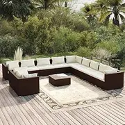 Patio Furniture Sets 12 Piece Garden Lounge Set with Cushions Brown Poly Rattan