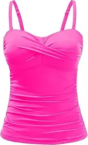 [Holipick] Tankini Top for Women Twist Front Bandeau Swim Top Tummy Control Bathing Suit Top Only No Bottom