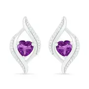 Heart-Shaped Amethyst and 0.05 CT. T.W. Diamond Open Flame Stud Earrings in Sterling Silver