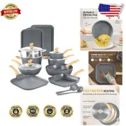 Versatile Gray Cookware Set - 17 Pieces in Durable Nonstick Granite Finish