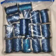 Lot Of 17 Lucci Yarn Charcoal 100 yds 100% polyester ribbon blue