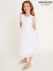 Monsoon White Bella Sequin Flower Communion Dress (F06676) | $127 - $150