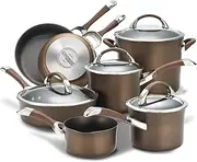 Circulon Symmetry 11 Piece Nonstick Cookware Set, Pots and Pans Set, Frying Pans, Saucepans, Stockpot, Saute & Lids, Induction Compatible, Chocolate