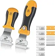 MulWark Multi-Purpose Mini Razor Scraper Set with Protective Blade Cover and 10pcs Extra Blades Cleaning Tool for Scraping Labels, Decals, Stickers, Caulk, Paint from Glass, Stovetop, Subfloor-2 Pack