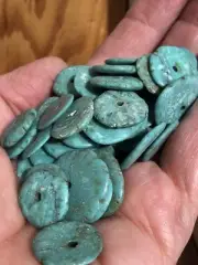 Handmade Turquoise Clay Flat Beads Lot Of 42