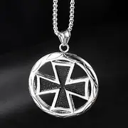 DYFUHO Faith Cross Knights Templar Necklace Round Pendant for Men Boys German Iron Cross Stainless Steel Military Necklaces Men