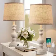 Farmhouse Table Lamps for Bedroom Set of 2 Bedside Lamps for Nightstand with ...