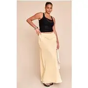 Plus Butter Cream Cotton Cheesecloth Elasticated Waist Maxi Skirt, Butter Cream