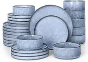 [LIANYU] 24 Pcs Plates and Bowls Dinnerware Sets for 8, Stoneware Dinner Dish Set, Dishware for Dessert Salad Pasta, Microwave & Dishwasher Safe, Serenity Blue