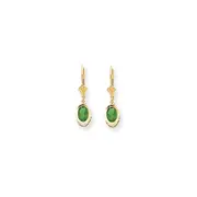 14k Yellow Gold 7x5mm Oval Emerald leverback Earrings