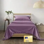 THREAD SPREAD 100% Egyptian Cotton Sheets Twin - 600 Thread Count Sheets Twin, 3 PC Deep Pocket Twin Sheets, Soft, Cooling Sateen Weave Extra Long Twin Sheets for Dorm, 16" Deep Pocket - Plum