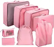 Neween 8 Set Packing Cubes, Travel Storage Bags Multifunctional Clothing Sorting Packages, Travel Packing Pouches, Luggage Organizer Pouch, Shoe Bags (Pink)