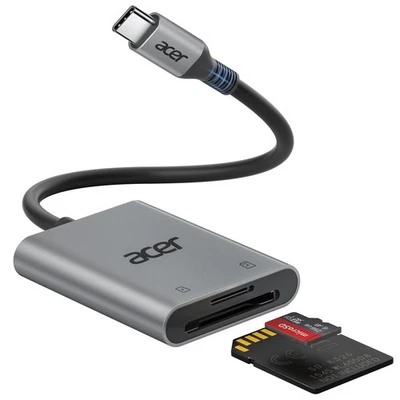 Acer USB C Card Reader - Dual Slot for MicroSD SDHC SDXC - Mac iPhone